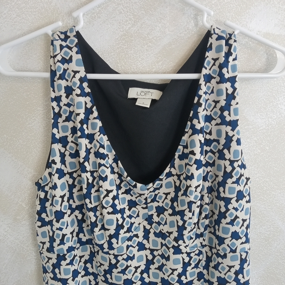 Ann Taylor Loft Fitted Geometric Pattern Sleeveless Dress Size 8 - Picture 2 of 10